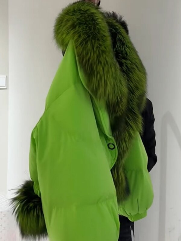 Piumino da donna verde corto addensato caldo scollo a v di fascia alta antivento moda sciolto inverno senso Patchwork cotone-PaddedCoat