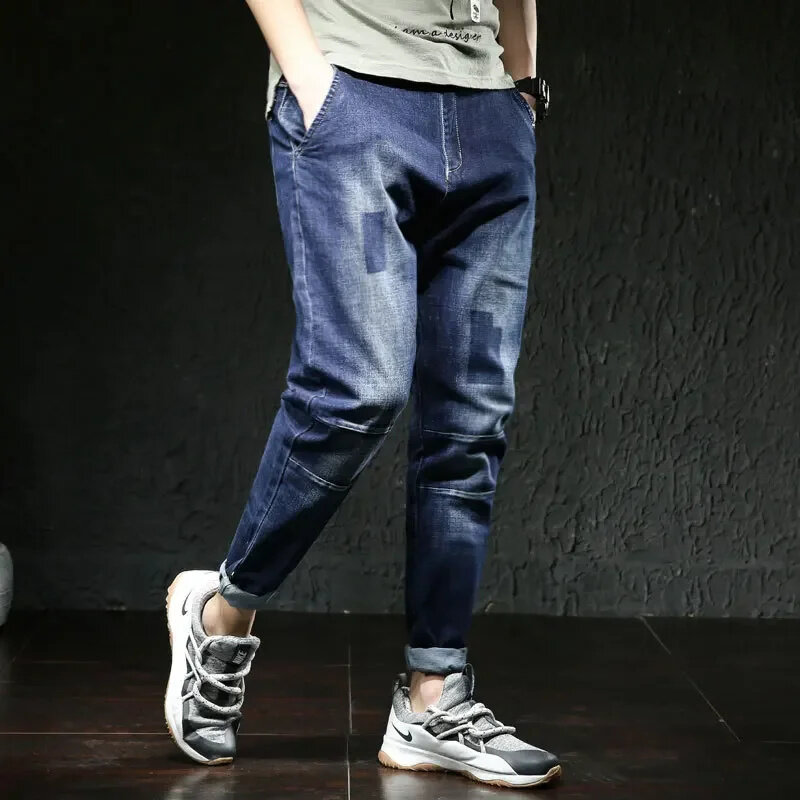 Jeans hitam pria ukuran besar Denim pria Vaqueros Hombre Jens Mode Uomo celana biru Hip Hop Slim Fit melar Erkek Pantolon Roupas