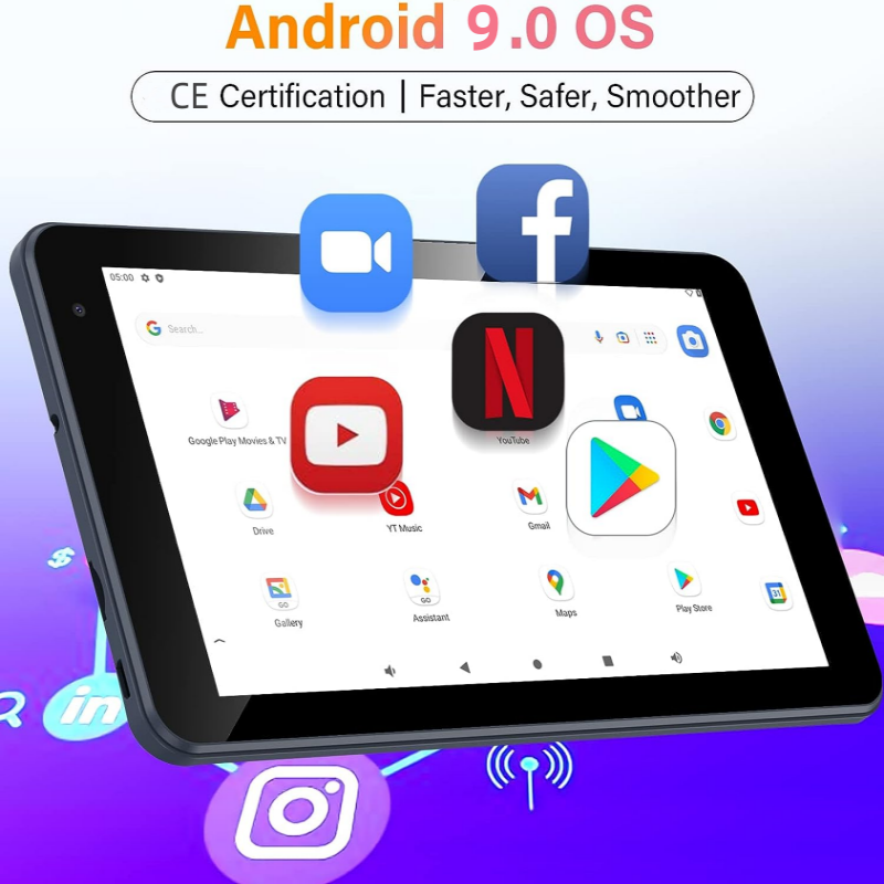 Android 9.0 Tablet para crianças, Quad Core, DDR3, RAM 2GB, DDR3 + 16GB, 7 Polegada, 1024x600 IPS tela, WiFi, Quad Core, câmera dupla, novo, 2022