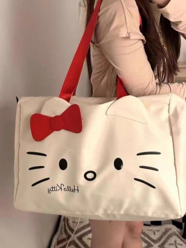 Bolsos de viaje de Hello Kitty para mujer, bolso de mano Kawaii plegable, impermeable, gran capacidad, bolsa de equipaje, bolsa de almacenamiento, Rosa caliente