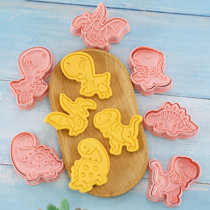 8 Teile/satz Dinosaurier Form Cookie Schneider Kunststoff 3D Cartoon Pressable Keks Form Cookie Stempel Küche Backen Gebäck Backformen