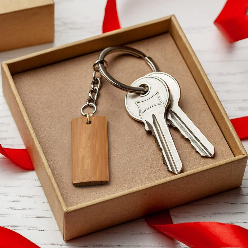 Étiquettes en bois rectangulaires pour porte-clés, porte-clés en bois de bambou non fini, 100 pièces, 45x20mm