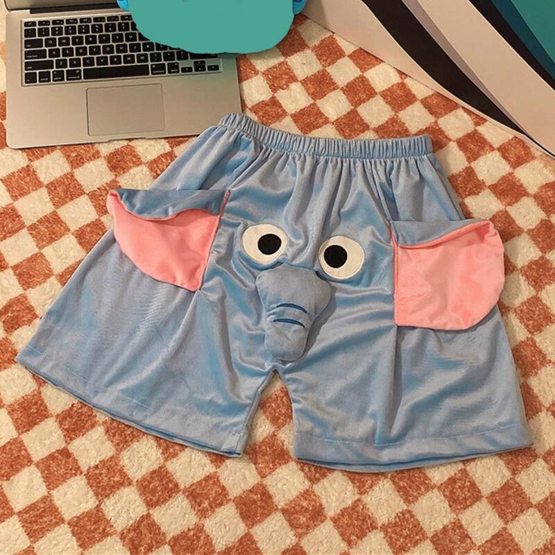 Shorts de pijama respirável unissex, decoração de elefante 3d cartoon sleepwear macio, conforto homewear, calças para verão