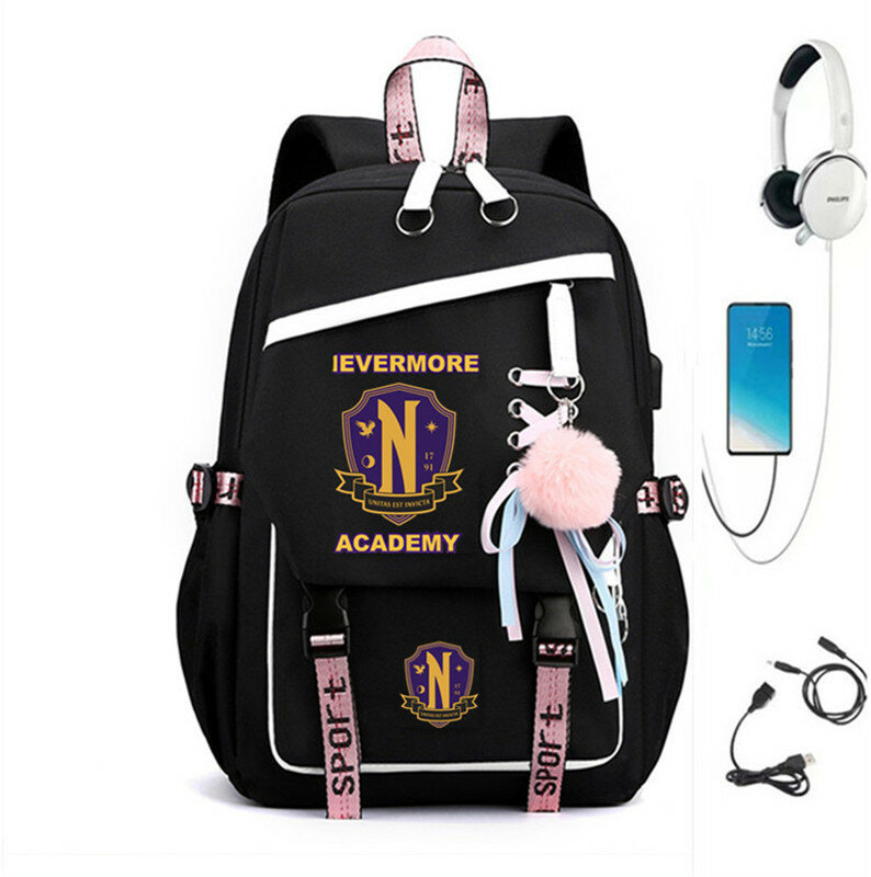 Рюкзак школьный из нейлона с USB-портом для ноутбука