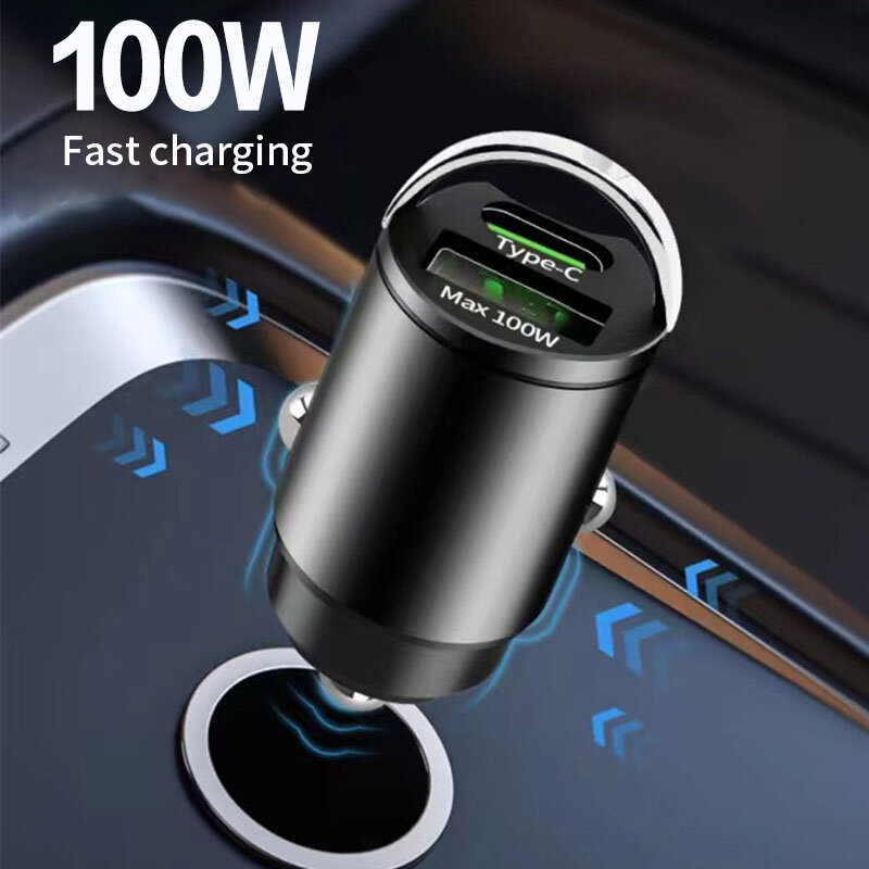 Mini chargeur de voiture allume-cigare 100W, charge rapide pour iPhone QC3.0, mini PD USB Type C, chargeur de téléphone de voiture pour Xiaomi Samsung Huawei