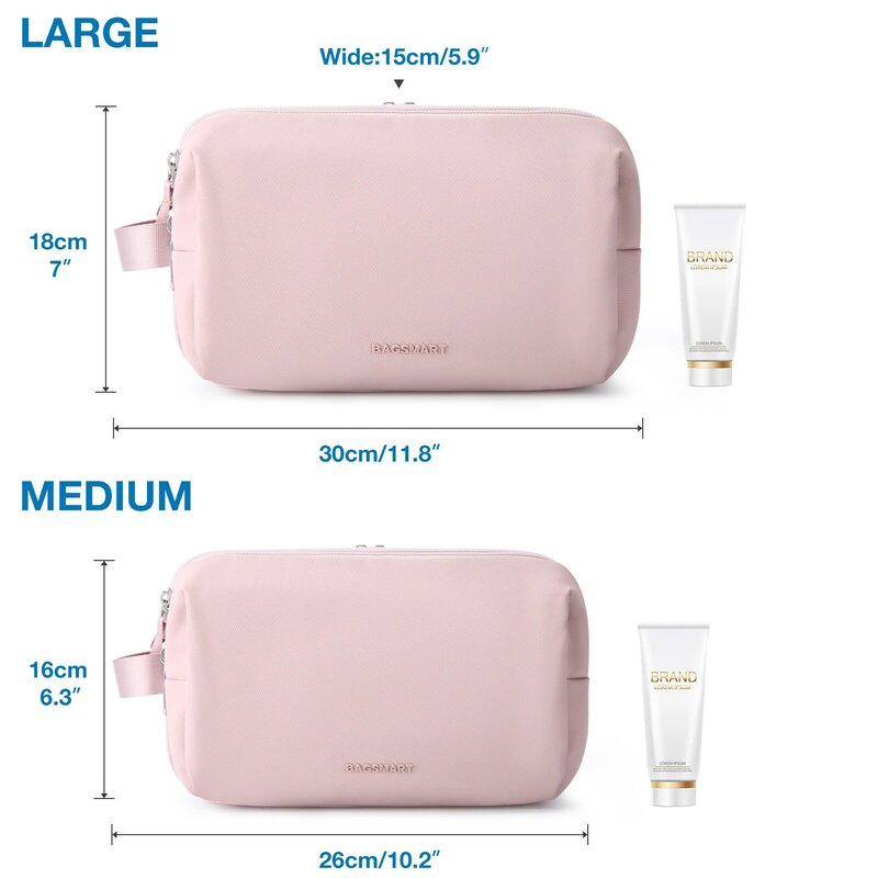 Bolsa de higiene feminina para homens BAGSMART rosa resistente à água kit Dopp para viagem bolsa de barbear leve para artigos de higiene pessoal de tamanho completo