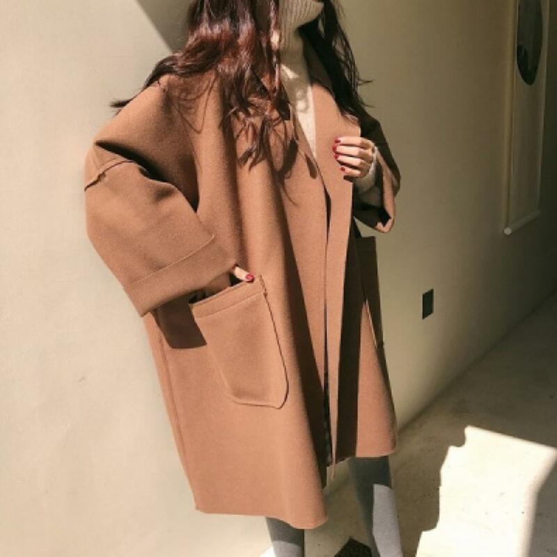 Abrigo elegante con solapa para mujer, prenda de Color liso para otoño y primavera