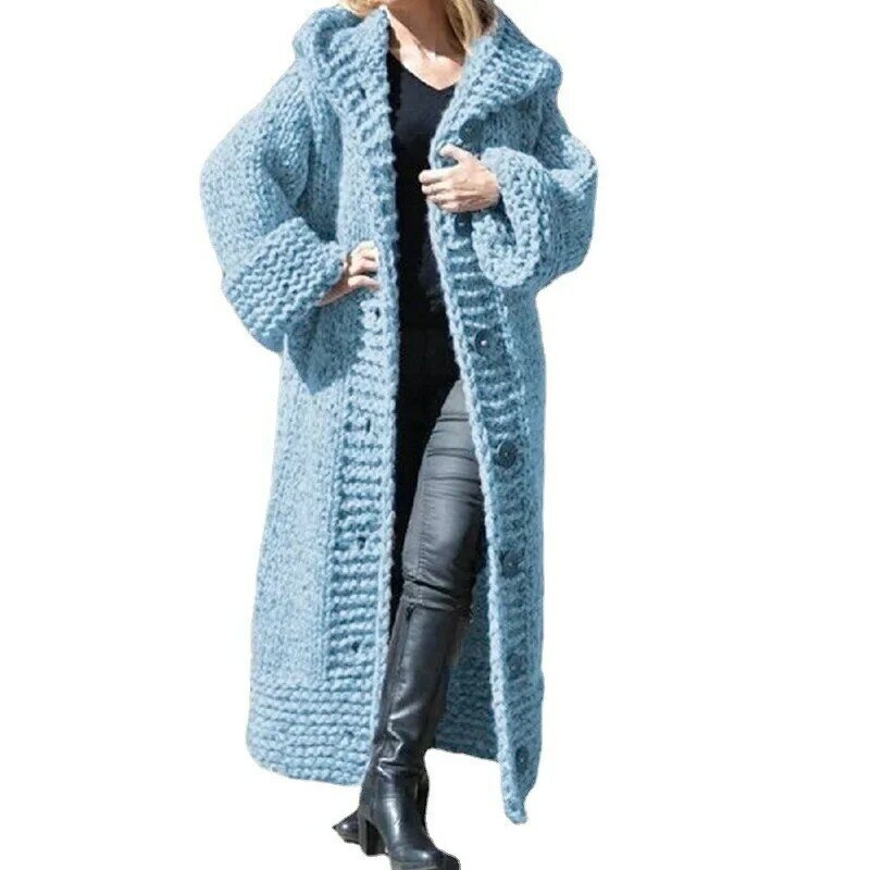 Свитер 2023, женский свободный кардиган с капюшоном, длинное вязаное пальто, большая женская одежда