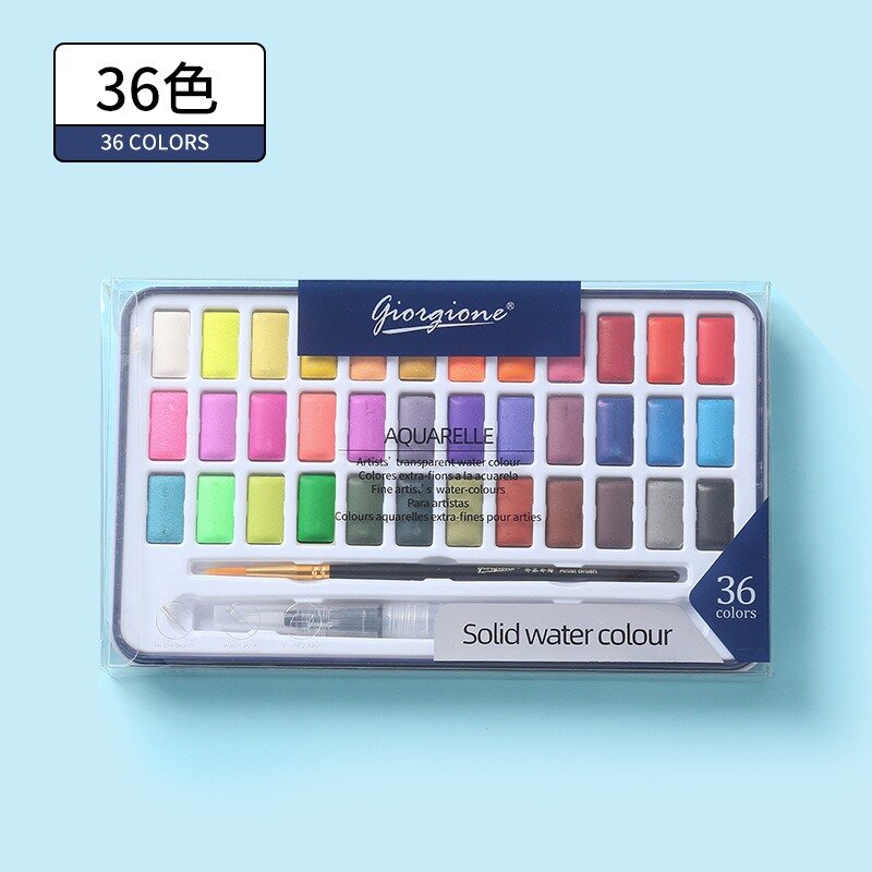 Professional 12/24/36 Colors Set Solid Watercolor Set Basic Neon Glitter Watercolor Paint for Drawing Art Paint Supplies