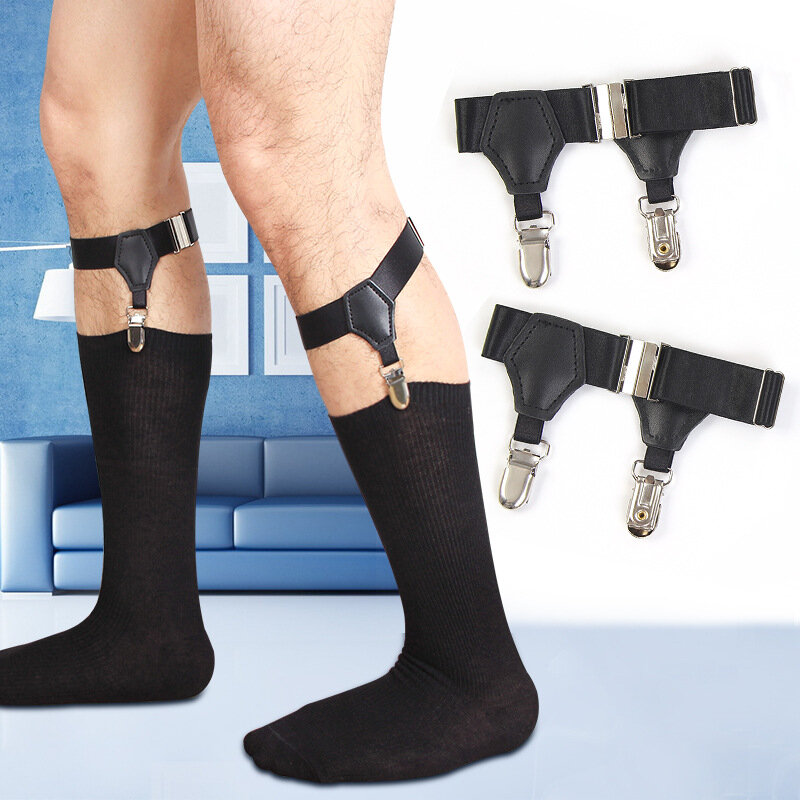 2Pcs ชายสีดำถุงเท้า Garters เข็มขัดปรับยืดหยุ่นถุงเท้า Suspenders วงเล็บผู้ถือ Non-Slip เป็ด-ปากคลิปถือ