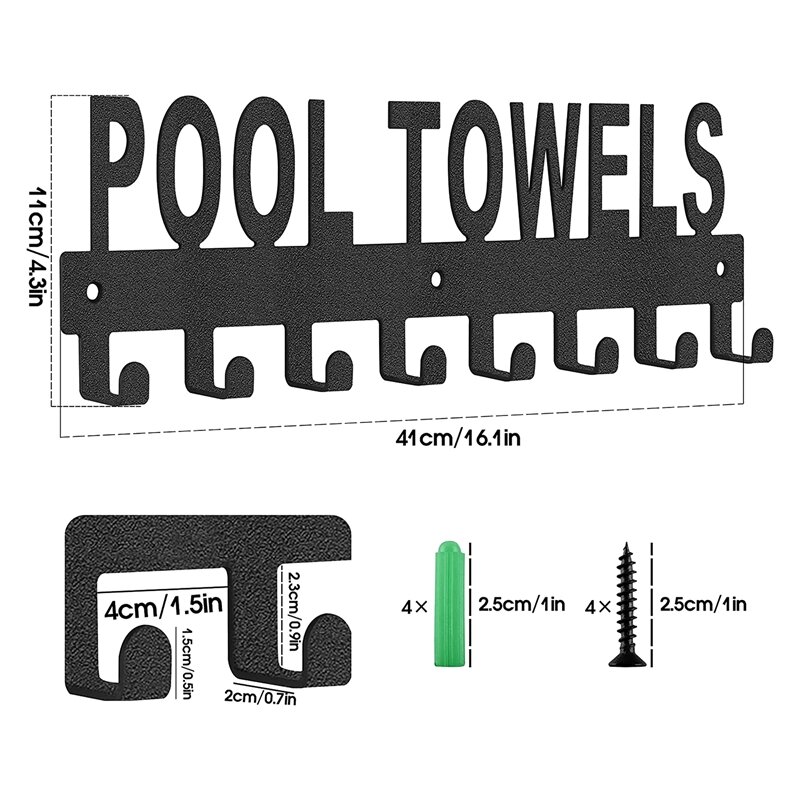 HOT-Pool Towel Rack Outdoor Wall Mount Towel Holder Towel Hooks For Bathroom Towel Hanger For Pool Area, Bathrobe Towel