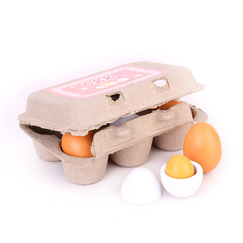 ไข่เป็ดและไข่ไก่ของเล่นไม้จำลองสำหรับเด็กหัดเดิน6ชิ้น/เซ็ต
