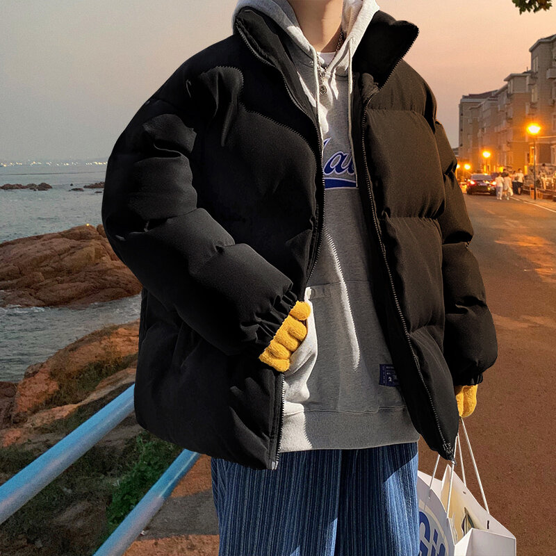 Streetwear Harajuku cappotto invernale da uomo caldo tinta unita Casual Parka colletto alla coreana moda giacca invernale da donna Oversize