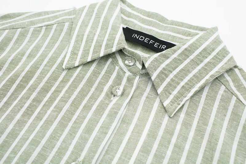 Blusa holgada de mezcla de lino a rayas para mujer, camisa de manga larga con botones, Estilo Vintage, 2024