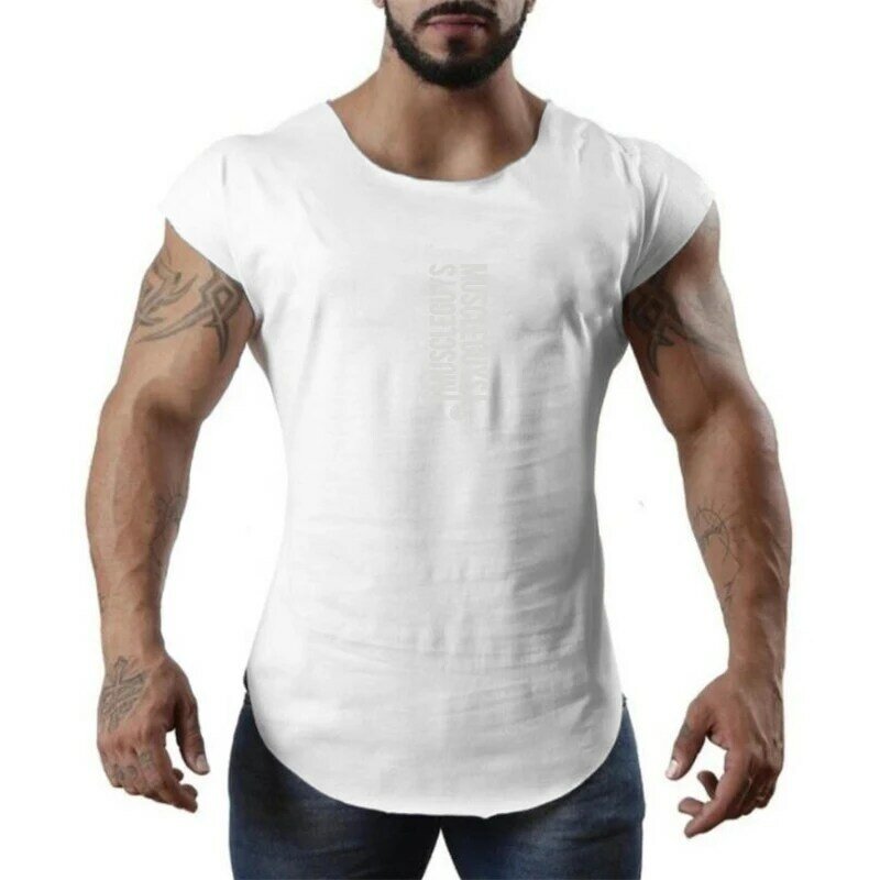 Gym Fitness Casual Breathable Muscle Workout Slim Fit Arc Hem Tank Tops Summer Cotton Moisture Wicking Breathable Cool Clothing