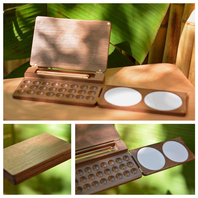 Przenośne drewniane pudełko ręcznie akwarela puste pudełko Mini czarny orzech/paleta farb wiśniowych materiały malarskie