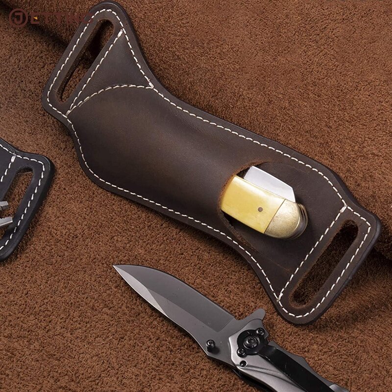 1PCS Leather Knife Sheaths For Belt Knife Holster Pocket Knife Sheath EDC Leather Sheath For Folding Knife Carrier