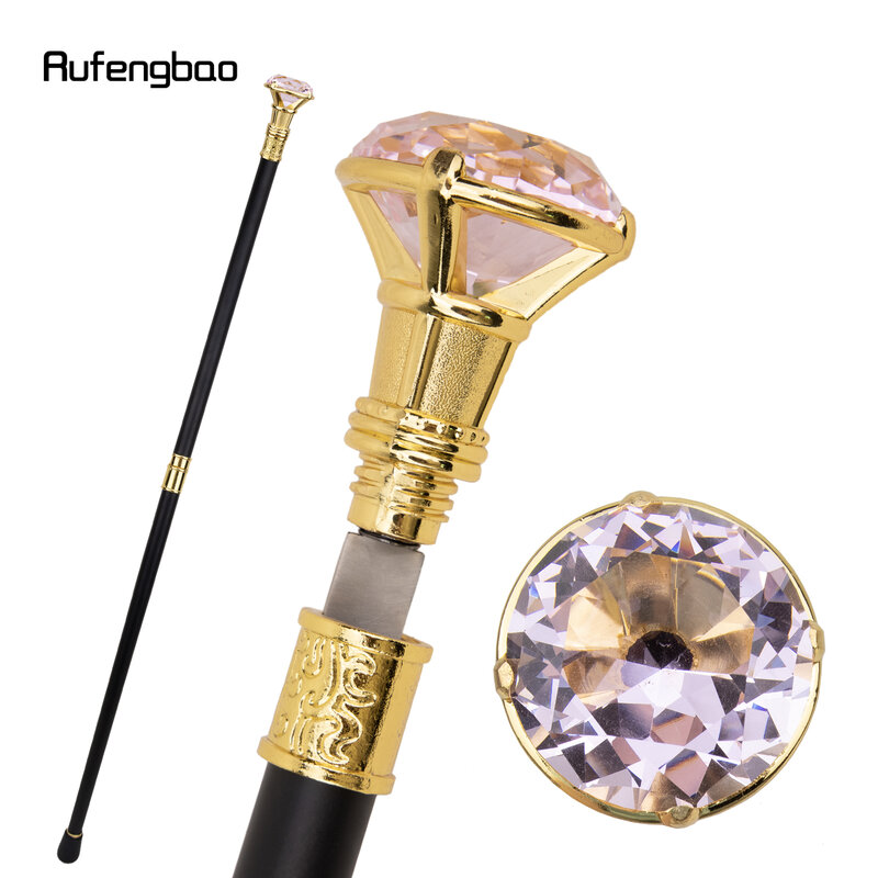 Goldener Gehstock vom Typ rosa Diamant mit versteckter Platte Selbstverteidigung Mode Rohr platte Cosplay Crosier Stick 93cm