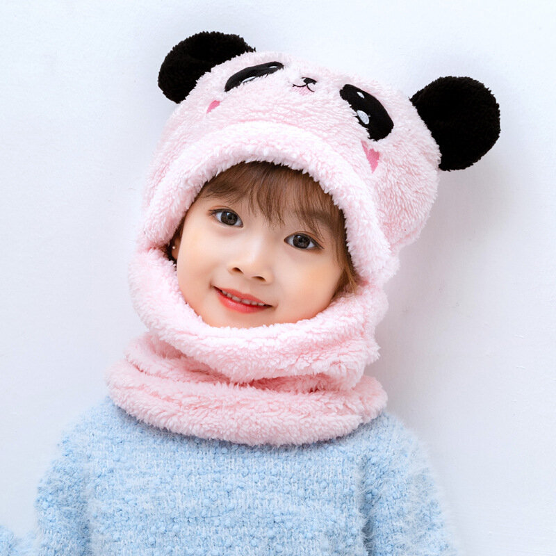 Cachecol de chapéu de desenho infantil, chapéu com capuz de 2 peças, coelho fofo, panda, manter aquecido, fofo, pescoço grosso, outono, inverno