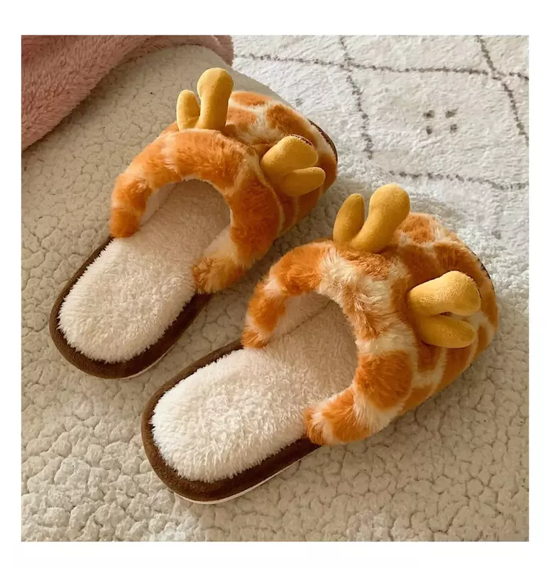Scarpe per le donne inverno nuove scarpe di cotone calde per interni per studenti a casa Cartoon giraffa peluche pantofole con una sola parola Chinelos Planos