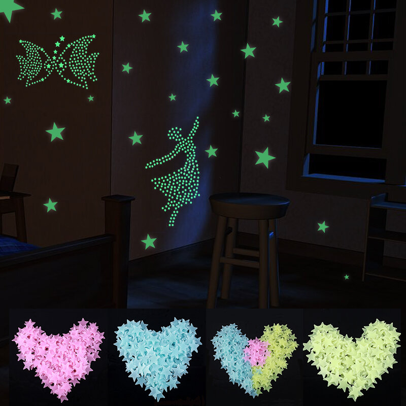 Светящиеся звезды безопасны для создания волшебной атмосферы, декоративные простые в использовании флуоресцентные наклейки на стены для детей, 1/3 шт.