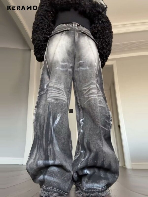 Pantalones vaqueros rectos holgados de pierna ancha para mujer, moda Vintage, pantalones casuales, Jeans de cintura alta Retro de calle alta, Y2K, 2000s