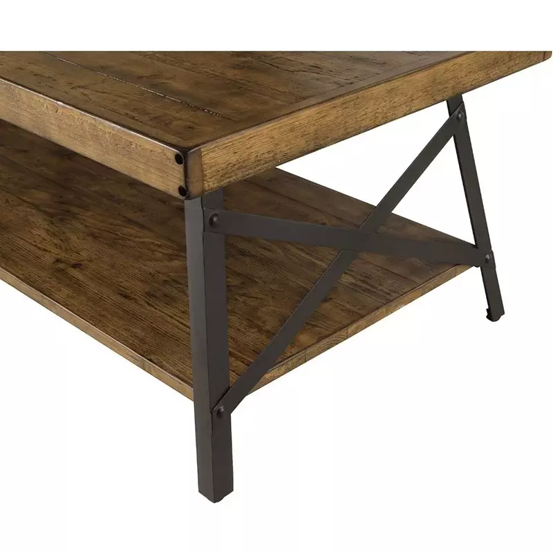 Mesa de centro Industrial rústica de madera maciza y acero, mesas de café con estante abierto, mesa de centro de 48"