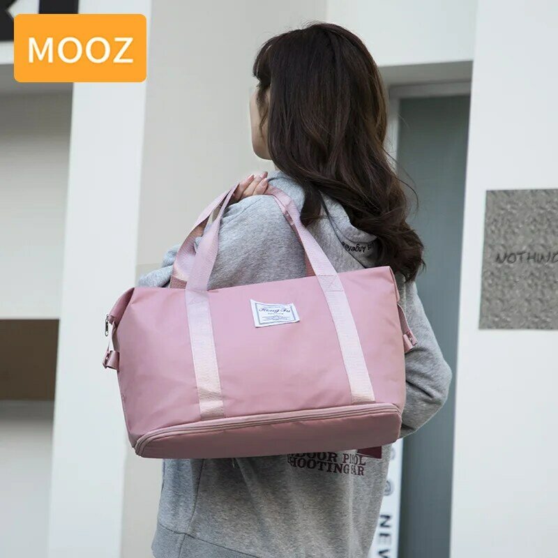 MOOZ tas perjalanan nilon, dapat dilipat uniseks kapasitas besar tas bagasi tahan air tas perjalanan portabel CDC049