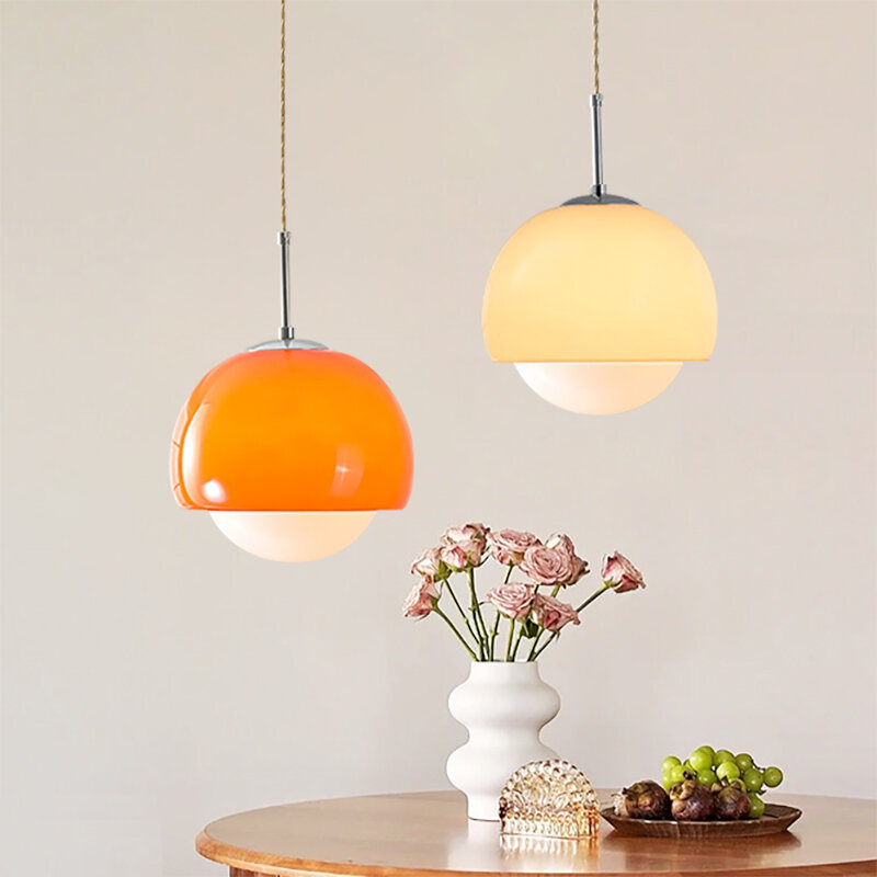 Стеклянный подвесной светильник, лампа в скандинавском стиле оранжевого и бежевого цвета для спальни, ресторана, гостиной, кабинета, осветительный прибор