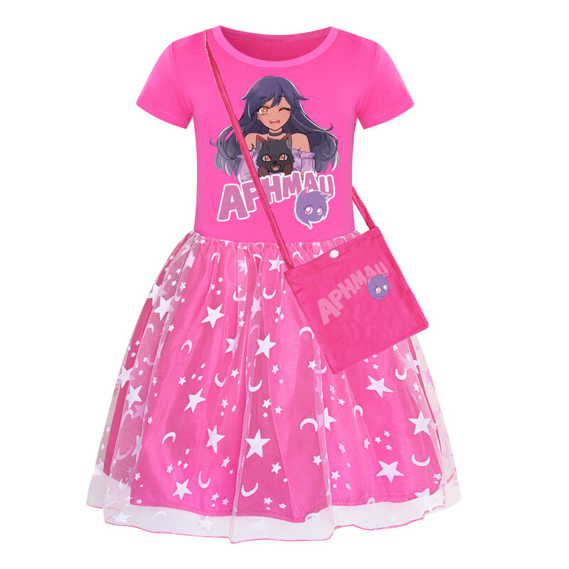 Aphimau-vestido de princesa para crianças, roupas casuais, manga curta, para a menina, festa de aniversário, casamento, verão, 2024