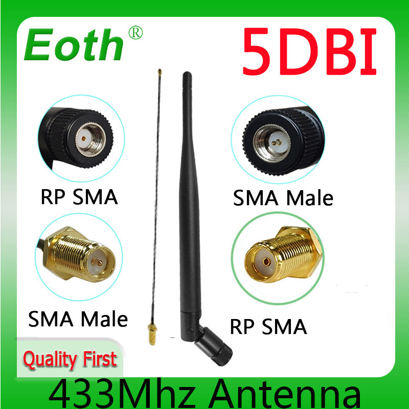 Eoth-Antenne LORA 5dbi 101433 mhz, connecteur en caoutchouc 433 m, Lorawan IPeX 1 IOT SMA mâle 600 extension Pigtail, 433 Mhz