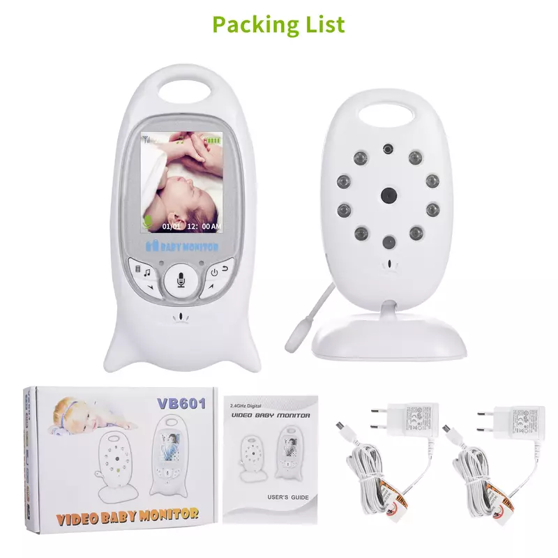 Monitor eletrônico do bebê com visão noturna, babá, vídeo de rádio, câmera babá, monitoramento de temperatura, 8 Lullaby, 2 polegadas, VB601