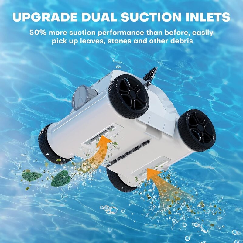 1000 Cordless Robotic Pool Cleaner Max.95 Mins Runtime Automatic Pool Vacuum Above/Half-Above Pools Up To 40 Feet of Flat Bottom