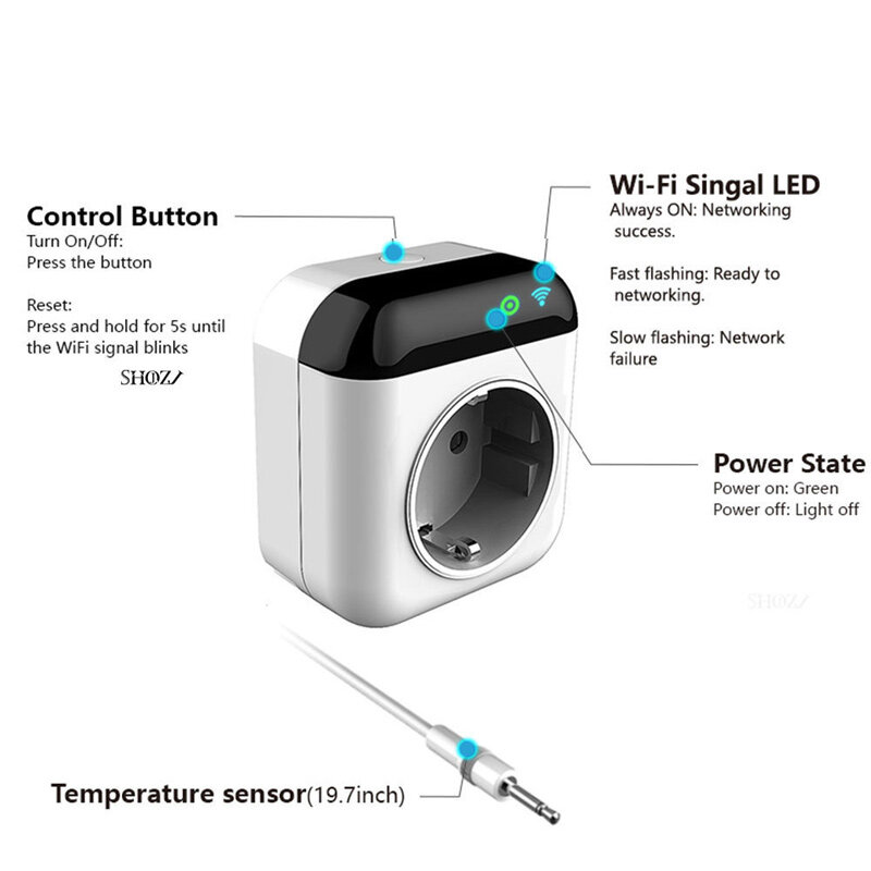 Wifi Switch Mobile App Timed Remote Control Socket Tuya Smart Socket Temperature Controller Wireless Thermostat Simple Setup