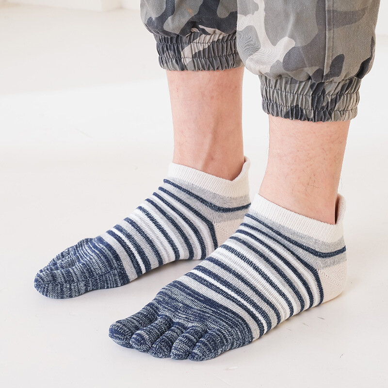 5 Pairs Toe Socks Pure Cotton Retro Colorful Striped Short Tube Casual Protect Ankle Invisible Five Finger Socks EUR43