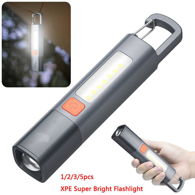 Super Bright LED Flashlight XPE Work Light with Hook USB Rechargeable Zoomable Torch Outdoor Camping Fishing Waterproof Lantern