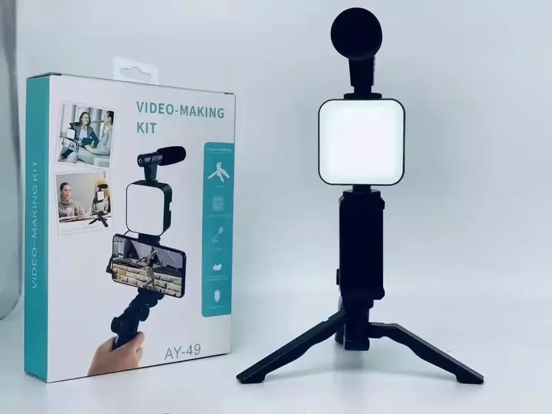 Vlogger Kits de micrófono, luz de relleno LED, Mini trípode con control remoto para cámara, teléfono inteligente, kit de vlogger