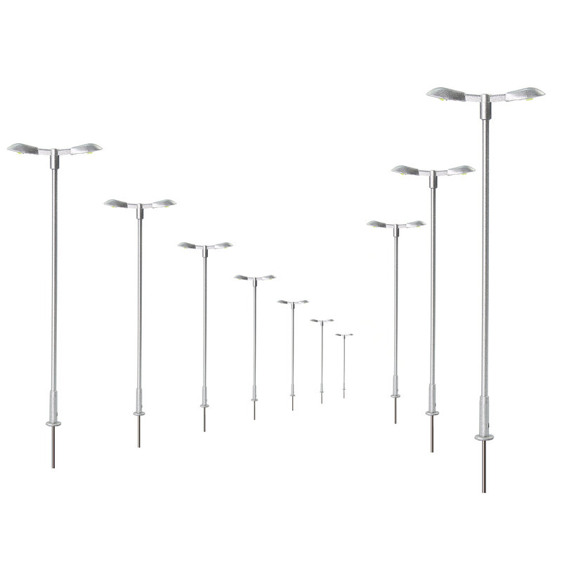 Evemodel-farolas LED blancas cálidas de dos cabezas, lámparas de Metal plateado con resistencias para 12V LD13HOWMSi, 10 piezas, escala 1:87