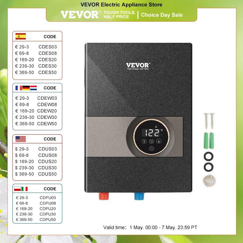 VEVOR Instant Water Heater 8/13.8/18kw On Demand Electric Tankless Water Boiler Digital Temperature Display & Easy Installation