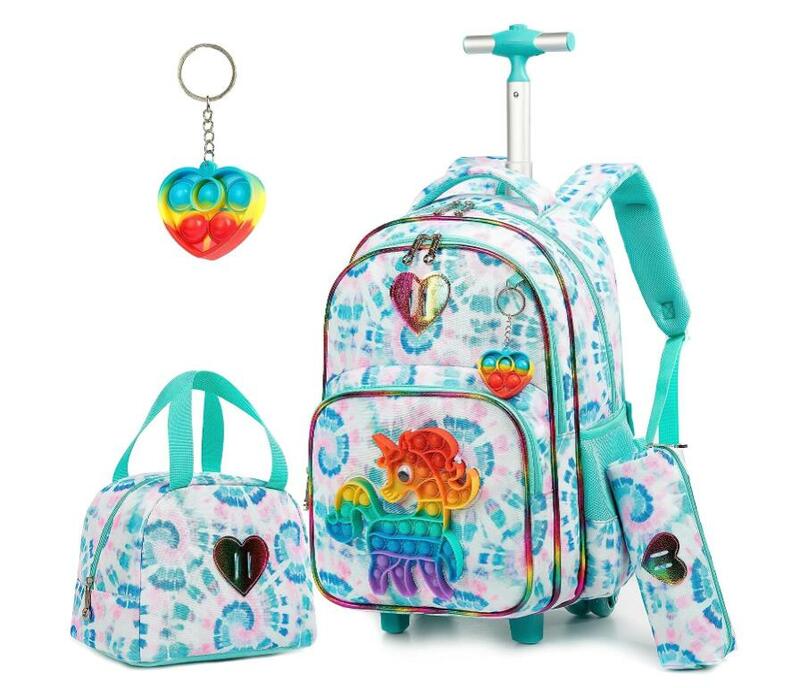 Детский рюкзак на колесиках для мальчиков и девочек, школьный ранец на колесиках с сумкой для ланча и пеналом