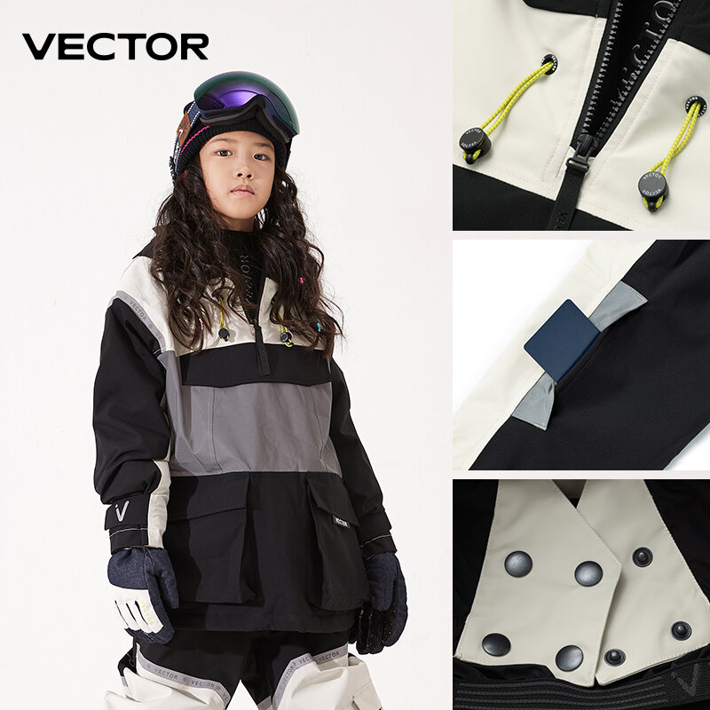 VECTOR-ropa de esquí con capucha para niños, suéter reflectante para niños y niñas, ropa de esquí gruesa y cálida, equipo de esquí impermeable, traje de esquí