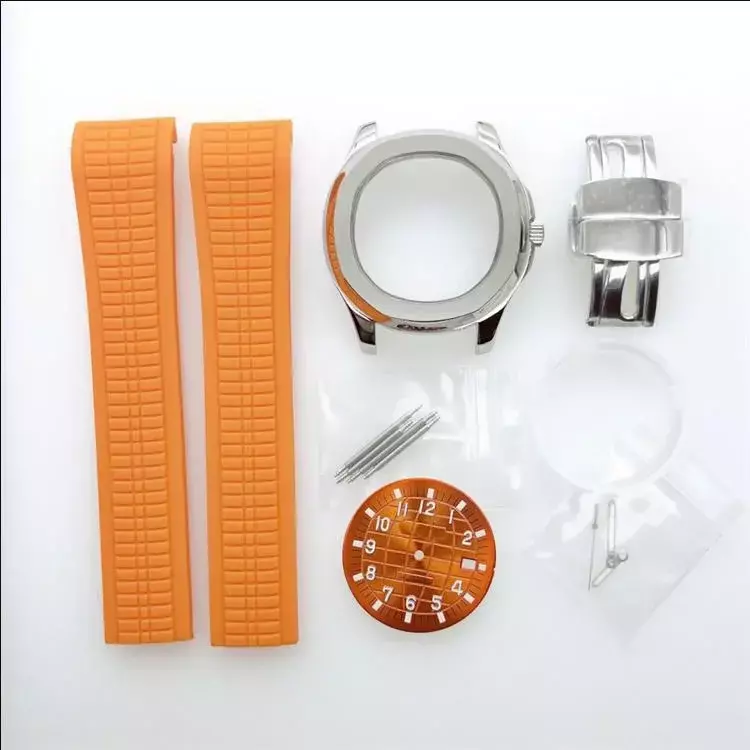 Nautilus Aquarium Watch Substituições, aço inoxidável, pulseira de borracha, mãos S Dial, peças Mod para NH35, 42mm