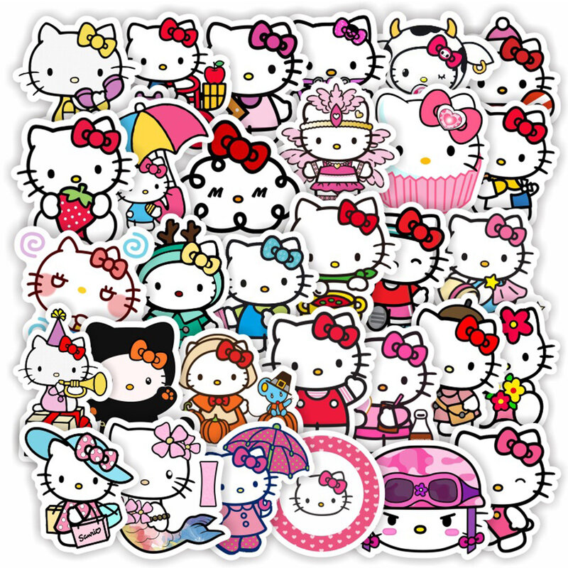 Hello Kitty Cartoon Adesivos para Crianças, Kawaii Girls Graffiti, Garrafa de Água, Guitarra, Diário, Vinil Adesivo, Brinquedos DIY, Decalques, Bonito, 10 Pcs, 30 Pcs, 50Pcs