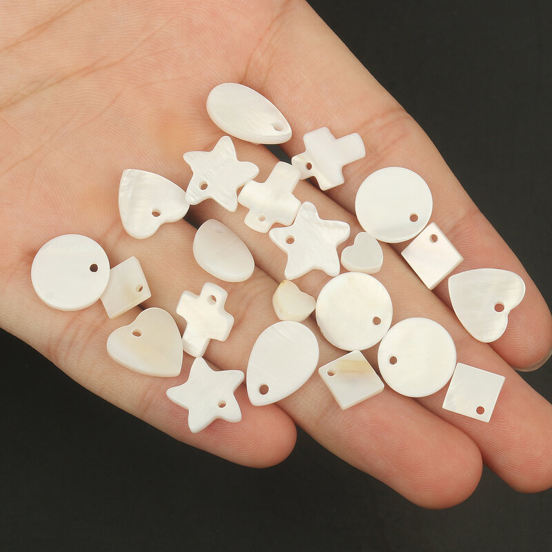 30 pz/lotto Fashion Waterdrop Star Heart Cross Round Disc Shape Shell Pearl Charms Beads Jewelry for bracciale Earring Making