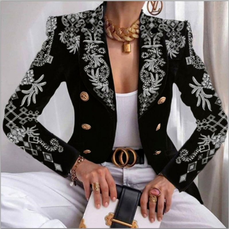 9 Styles New Printed Blazers Winter Spring Slim Double Breasted Short Blazers Casual Commute Suit Office Lady Chic Formal Suits