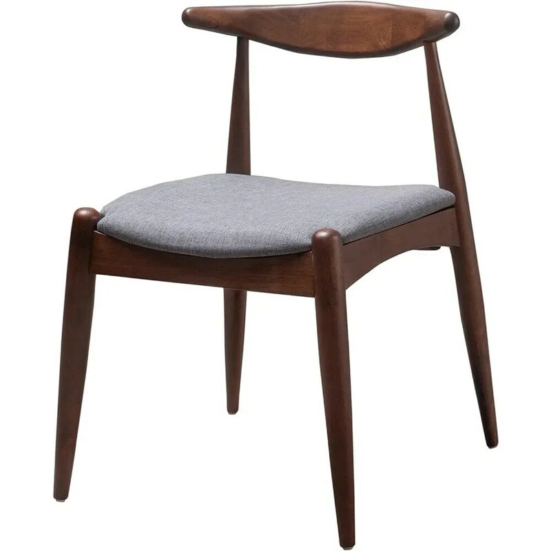 Dining chair Modern upholstered dining chair in oak veneer fabric, set of 2, grey/oak