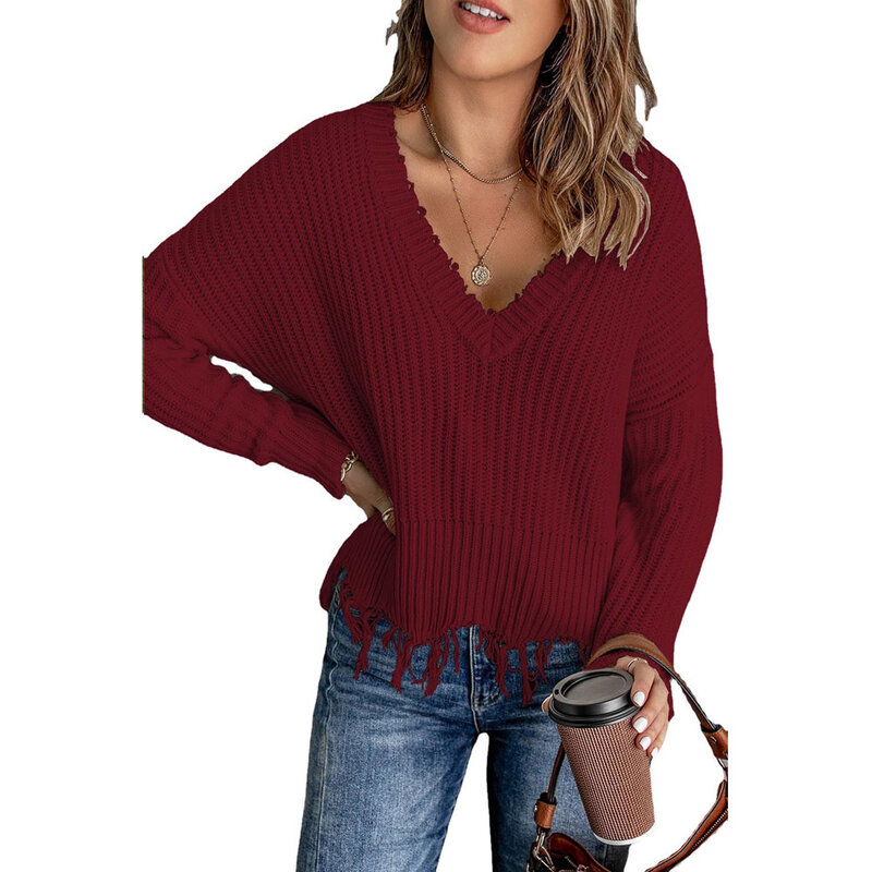 Women‘s Cotton Sweater with Holes in Autumn and Winter