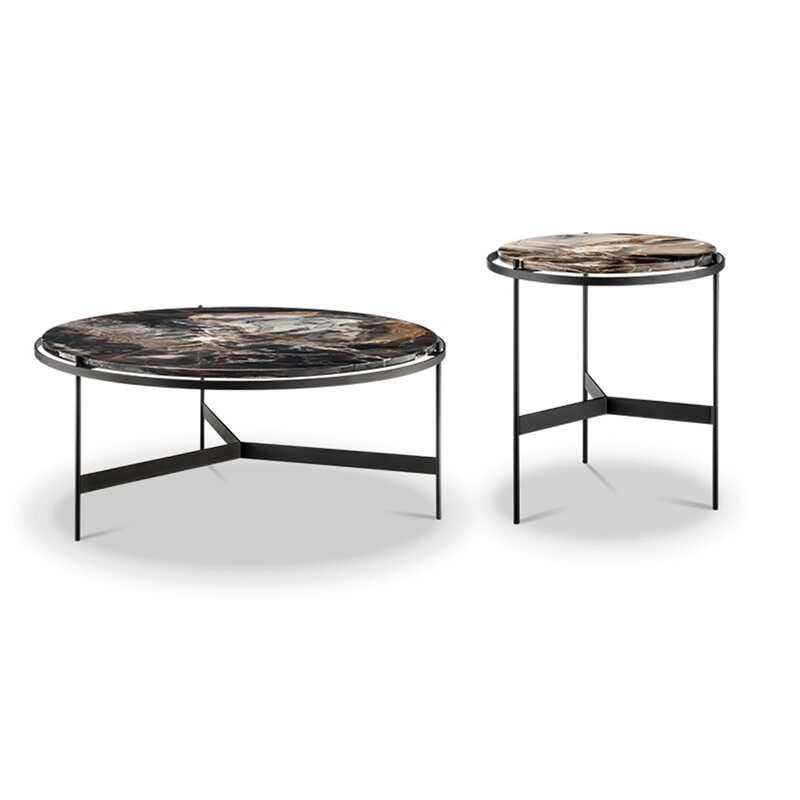 Table basse circulaire en marbre, mobilier nordique simple, personnalisé, avec pieds en métal et acier inoxydable