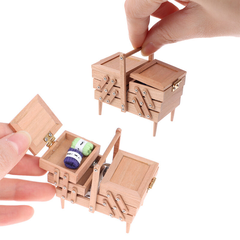 1:12 Dollhouse Miniature High End เย็บชุดกล่องเข็มกรรไกรถักเครื่องมือตัดอุปกรณ์ตกแต่งเพลย์เฮาส์ของเล่น