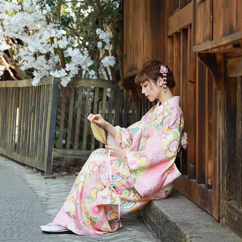 Roupão floral para mulheres Yukata, vestido de quimono Sakura Girl, flor do luar, uniforme Haori estilo japonês, fantasia cosplay